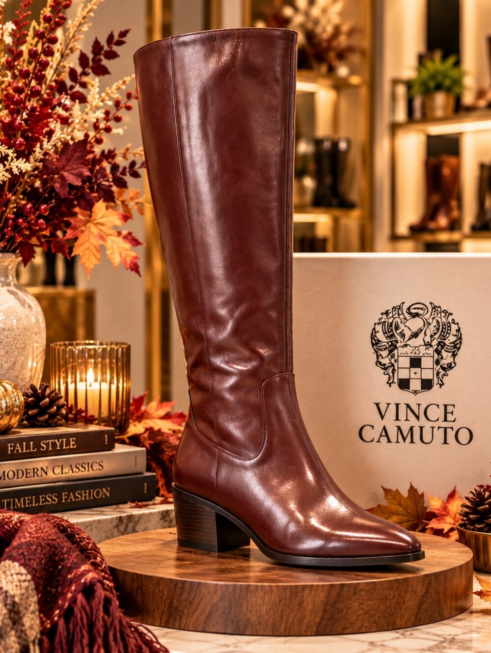 Vince Camuto Pavla Rich Mahogany Leather Knee-High Boots – Size 8M – NIB